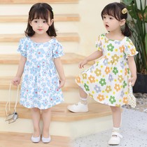Children short sleeves Leisure Broken Flowers One-piece Dress Summer Baby Han Version Princess Dresses Pure Cotton Boy Clothing Little Girl A