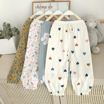 Summer Womens Baby Casual silk Long pants Girls anti-mosquito pants artificial cotton Children sleeping pants Air conditioning thin pants Girls