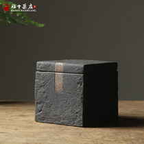 Japanese style simple tea pot Square Puer tea pot Non-sealed rock mud tea warehouse Coarse pottery portable retro tea storage tank