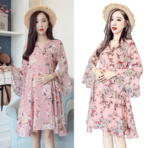 Pregnant women skirt summer fashion model 2021 new 18-25 years old spring dress pregnancy 3-9 months chiffon dress