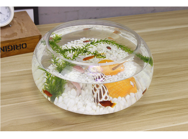 鱼缸透明玻璃办公桌创意水培圆形圆球圆型小型乌龟迷你桌面小鱼缸