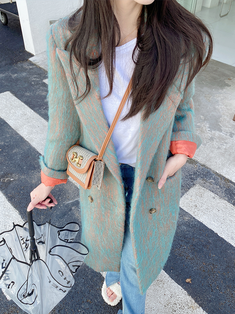 Colorful mixed color grab medium - long hair coat winter coat female soft wind in 2022 plus thickening