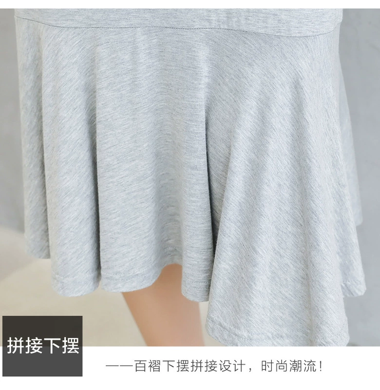 Mùa xuân và mùa hè mới phương thức kích thước lớn rộng rãi tay áo ngắn giảm béo khâu váy váy đuôi cá đáy váy dài màu đỏ của phụ nữ - Váy dài