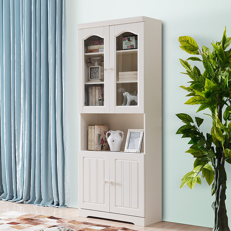 白色储物柜客厅简约田园双门书柜玻璃门书橱两