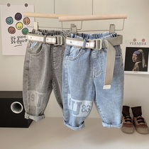 2021 autumn new boys soft jeans spring and autumn children letter trousers baby loose casual pants boys