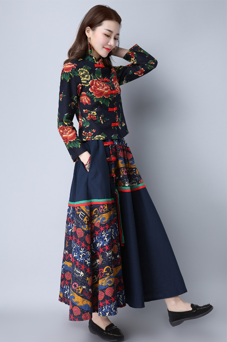 8340#民族风女装上衣春秋修身盘扣开衫棉麻女短外套