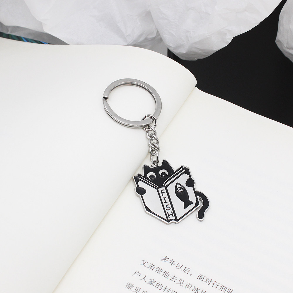 小猫系列钥匙扣看书猫咪坐纸箱猫咪可爱卡通书包挂件配饰