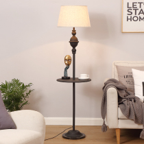 Floor lamp American wrought iron living room study Simple floor lamp Bedroom bedside country fabric Nordic vertical lamp