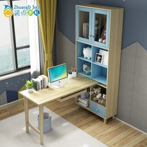 Nordic childrens writing desk with bookshelf bookcase all-in-one combination solid wood household boy bedroom corner computer desk