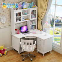 Childrens writing desk bookcase integrated with bookshelf combination simple household girl bedroom solid wood corner computer desk