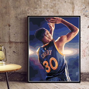 数字油画diy油彩画客厅人物手绘装饰画NBA篮球明星库里科比...