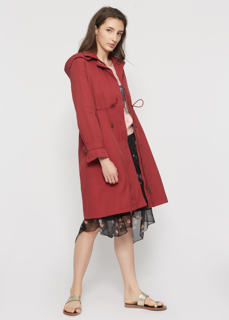 艾格etam秋季新款时尚简约纯色中长款风衣外套女8e013401809