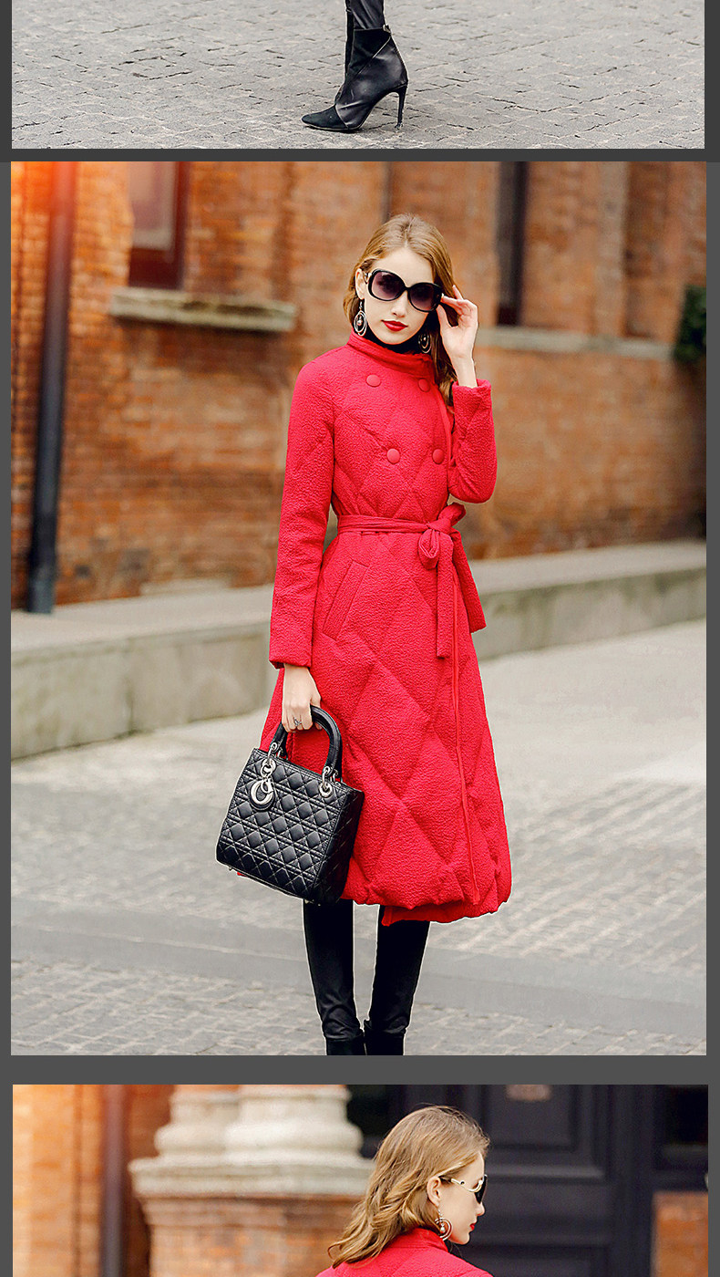 三纬2018冬季新款通勤韩版纯色修身显瘦潮中长款羽绒服女气质外套