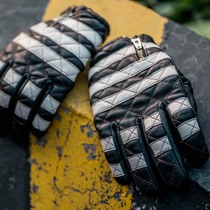 FOGY prisoner retro motorcycle black and white striped motorcycle riding spring and summer Harley prisoner leather knight gloves