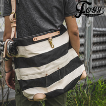 Fulu garage original heavy prisoner motorcycle riding bag Motorcycle prisoner black and white striped canvas oblique cross bag