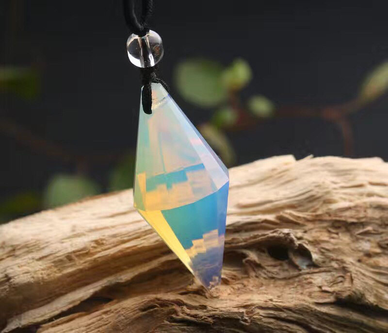 灵摆能量石蛋白石刻面灵摆大卫星六芒星吊坠转运项坠男女款挂坠