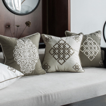 (Full edge) new Chinese cotton and linen embroidered pillow living room sofa cushion office waist seat pillow core
