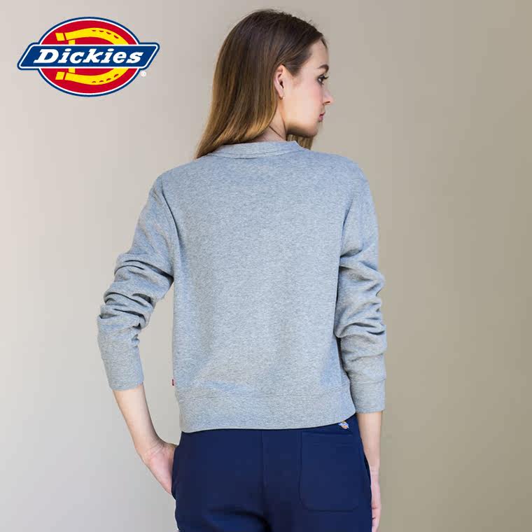 Dickies15秋季新款女装 圆领套头 涤棉抓绒印花卫衣