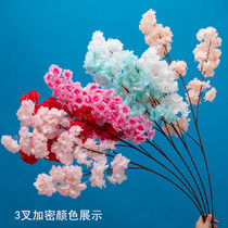 Simulation cherry blossom branch plastic flower peach blossom silk flower mall indoor ceiling decoration flower wall wedding cherry tree fake wedding