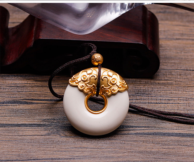天然猛犸象牙面包圈平安扣吊坠挂件男女圆款牙雕文玩收藏送礼饰品