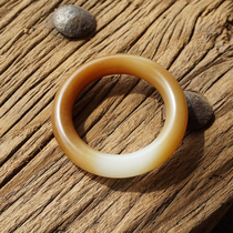 (Ming Zhu Yu Fu) Xinjiang Hetian jade bracelet female sugar white jade bracelet sugar jade round strip retro 53mm bracelet