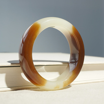 Mingzhen Yufu 54mm Xinjiang Hetian Jade and sugar white bracelet brown oil sugar wide suit sugar jade female bracelet