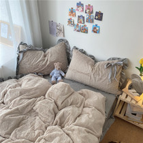 Pear dream a face rabbit velvet B face baby velvet four-piece set autumn and winter warm bedding sheets quilt cover