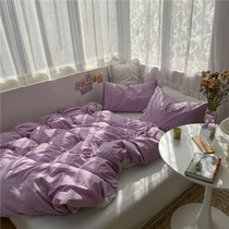 Pear dream ~ ins blogger with pure cotton wash cotton four-piece cotton sheet quilt cover purple white double bedding bedding