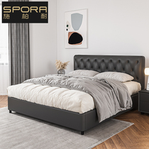 Sibenai leather bed Master bedroom 1 8-meter bedroom double bed Modern simple wedding bed 1 5-meter single leather art soft bed