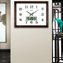 Han Shi European modern simple decorative wall clock solid wood square wall watch home bedroom quartz silent clock HW30