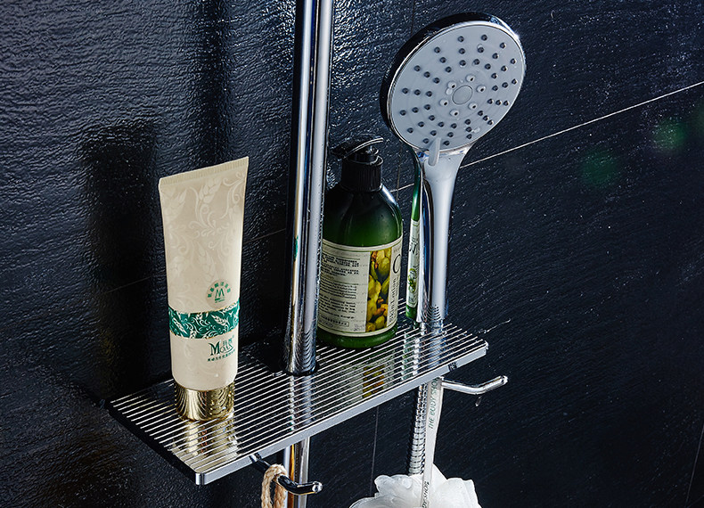 贝乐卫浴淋浴花洒套装 升降杆花洒龙头淋浴柱带置物架w0075