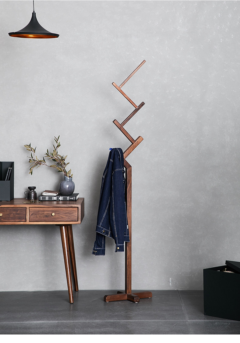 黑胡桃木门厅落地衣帽架欧式实木挂衣架创意大衣架玄关简约衣架