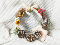 Original Christmas wall-mounted wreath decoration wool felt pine fruit red fruit handmade diy material bag door decoration door hanging