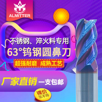 Taiwan 63 degree tungsten steel round nose milling cutter carbide coated bull nose milling cutter quenching material stainless steel tungsten steel milling cutter