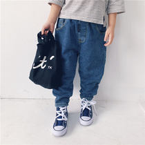 Xiaojiejia 2019 autumn and winter new boys and girls velvet thickened jeans Childrens baby Korean trousers tide