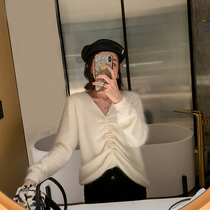 MUKOK sweater womens 2019 new autumn and winter sets loose with lazy wind long sleeves full mink woolen sweatshirt V collar blouse