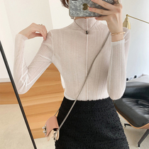 MUKOK semi-high collar knit undershirt female spring autumn 2020 new long sleeve headsets with slim fold blouses