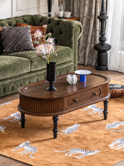 Yibao Yisen American Full Solid Wood Coffee Table 조합 American Retro Oval Coffee Table 하이 엔드 및 중세 스타일 Yibao Yisen American Full Solid Wood Coffee Table 조합 American Retro Oval Coffee Table 하이 엔드 및 중세 스타일
