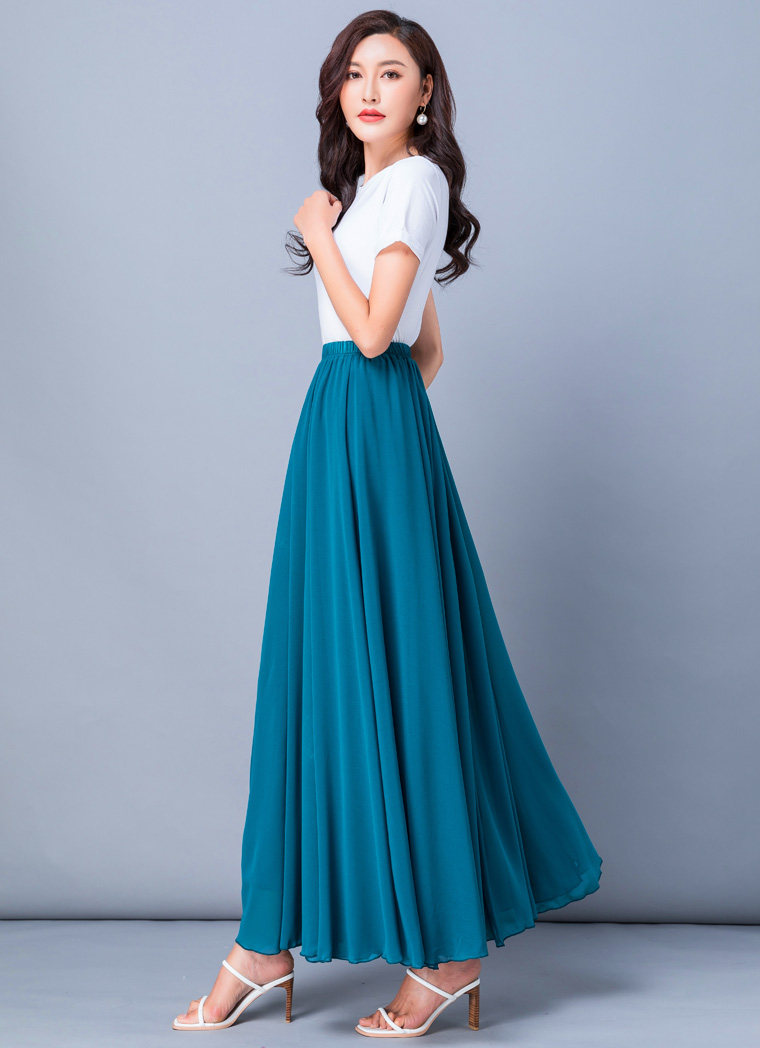 2021春夏季新款半身裙女720度广场舞中长款大摆a字薄款雪纺长裙子