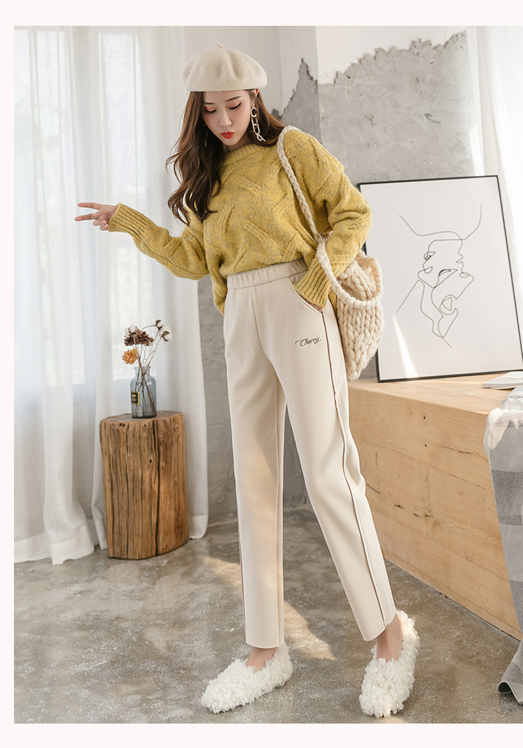 新款秋冬樱花裤女阔腿毛呢休闲加绒显瘦哈伦萝卜奶奶裤子