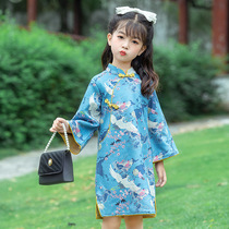 Childrens autumn long sleeve antique Tang suit 2021 new girls improved Chinese style cheongsam girl retro dress