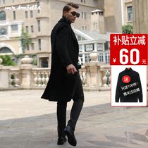 Winter woolen coat mens super long knee trench coat thick wool woolen woolen coat non-double-sided cashmere coat men