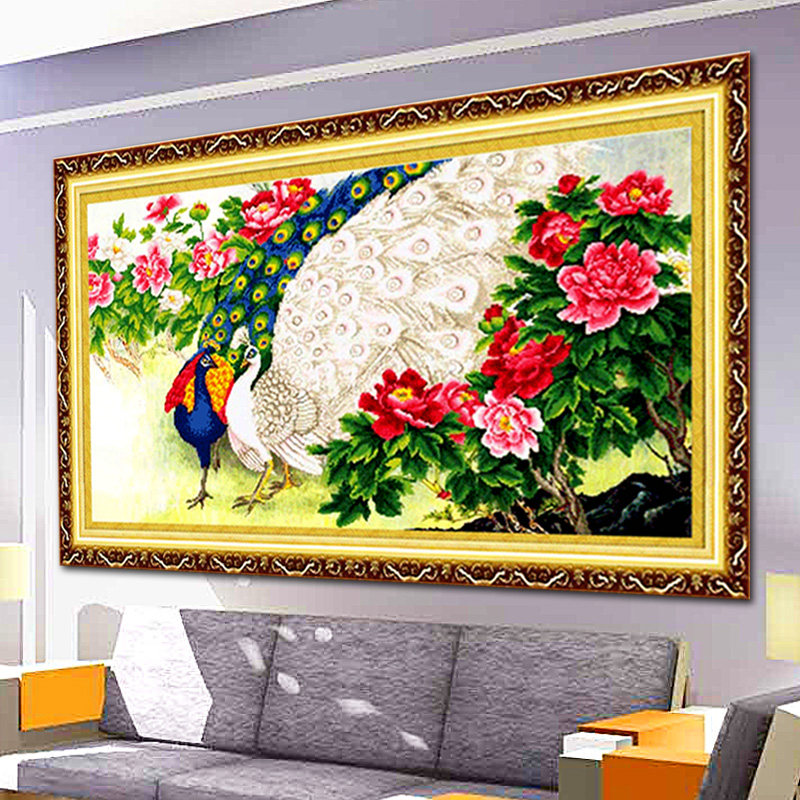 a-ks刺绣szx精准印花大幅新款十字绣孔雀开屏图卧室客厅风景系列