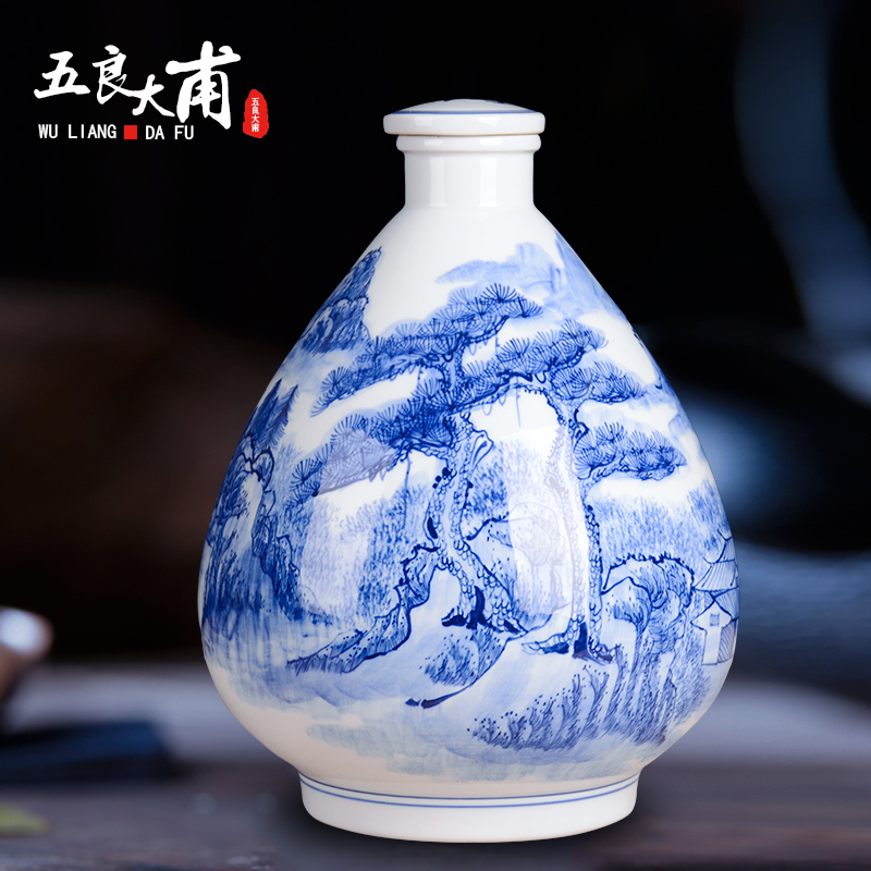 Hand - made 10 jins bottle of blue and white porcelain jars of jingdezhen manual mercifully decorative bottle bottle sealed jar of wine collection