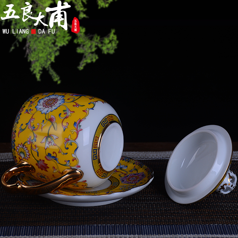 Jingdezhen ceramic boss cup cup tea cup working meeting of the wind box palace restoring ancient ways with cover plate making tea cup