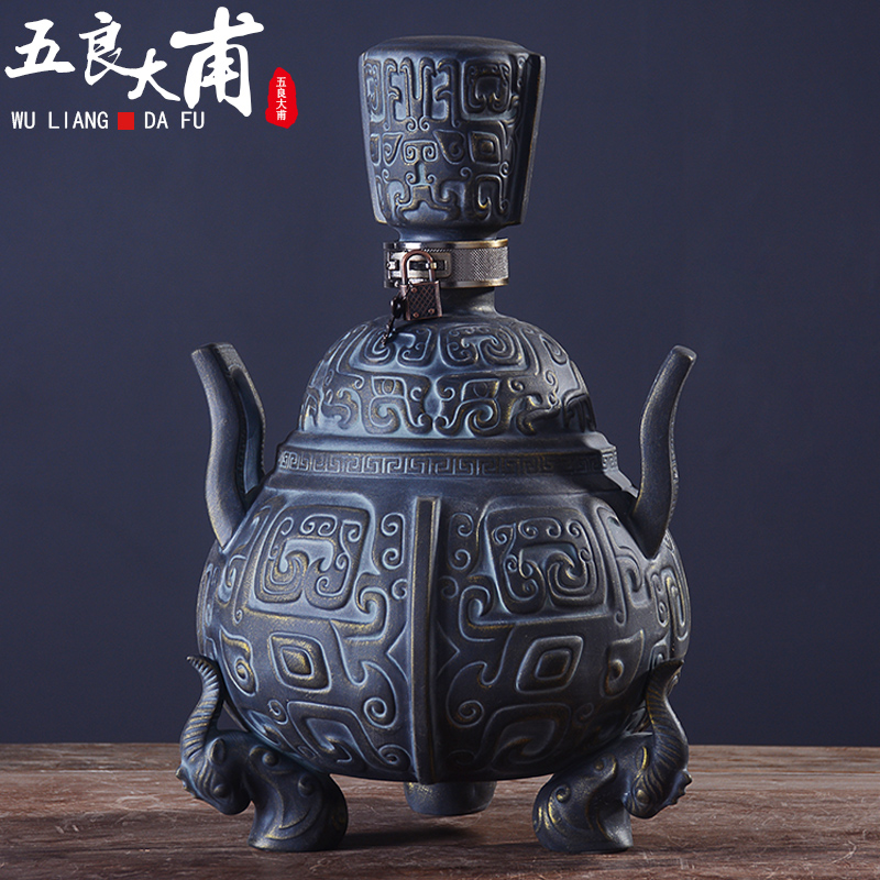 Jingdezhen ceramic wine jars home 5 jins 6 jins 7 put empty bottles imitation bronze hip flask SanJiu liquor filling and sealing