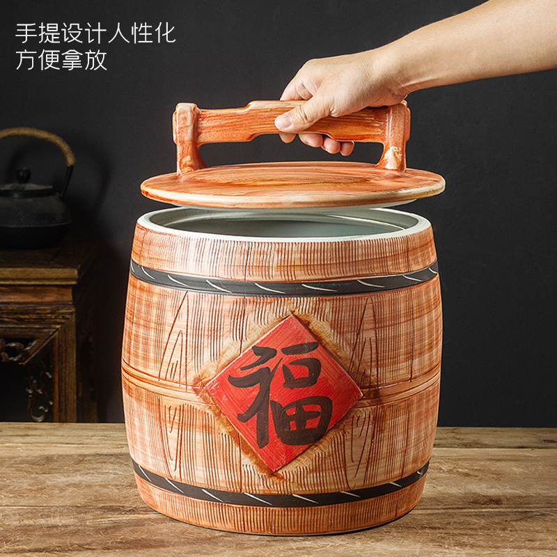 Jingdezhen ceramic barrel with cover home 10 jins 20 to 30 jins flour barrels old insect - resistant tide restoring ancient ways sealed as cans