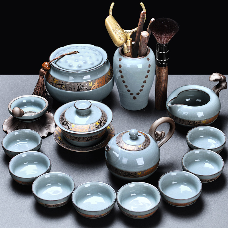 Tea set set home teacup ceramic high-grade teapot office Chinese light luxury small kung fu tea making supplies