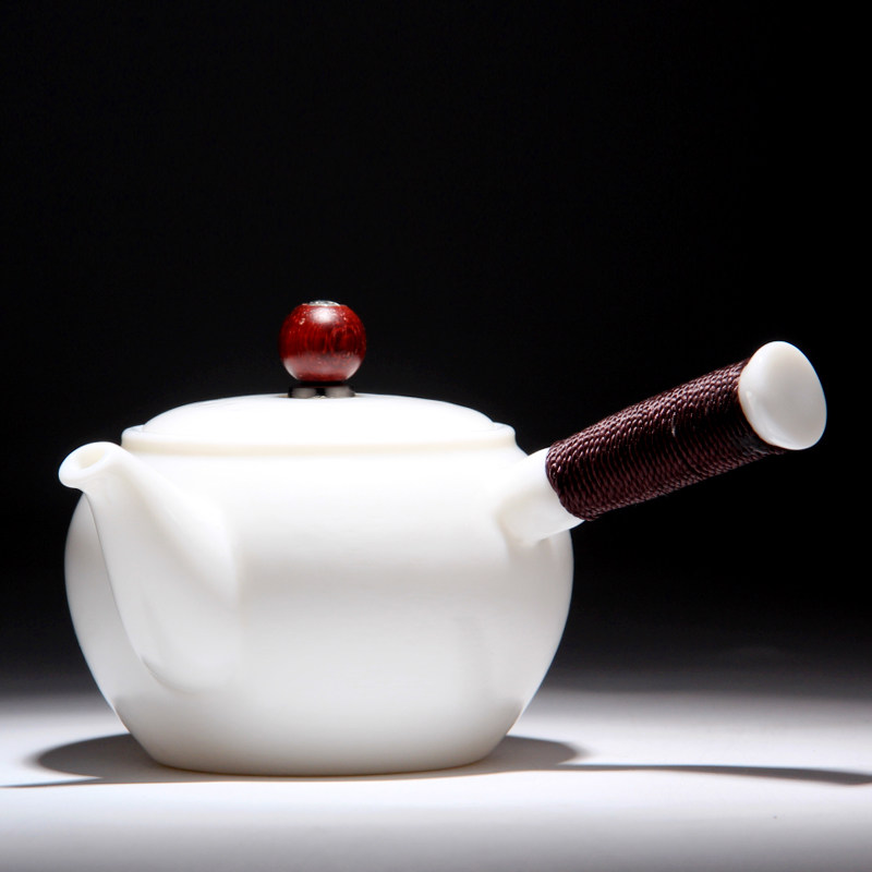 Mingyuan FengTang dehua Bai Quan, manual can be inverted kung fu tea kettle frozen jade porcelain side tied pot line against the hot money