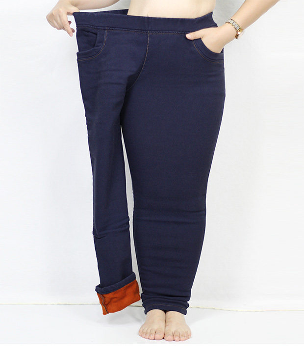 特肥300斤大码女装裤子加大码胖妹妹高腰牛仔加绒裤子250斤保暖裤